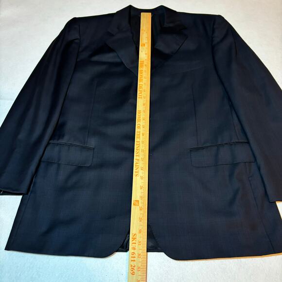 Canali 100% Wool Navy Blazer Sports Coat Plaid Pattern 3 Button Front Size 52R - Picture 2 of 11
